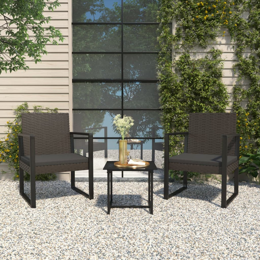 Set Mobilier De Grădină Cu Perne, 3 Piese, Negru, Poliratan