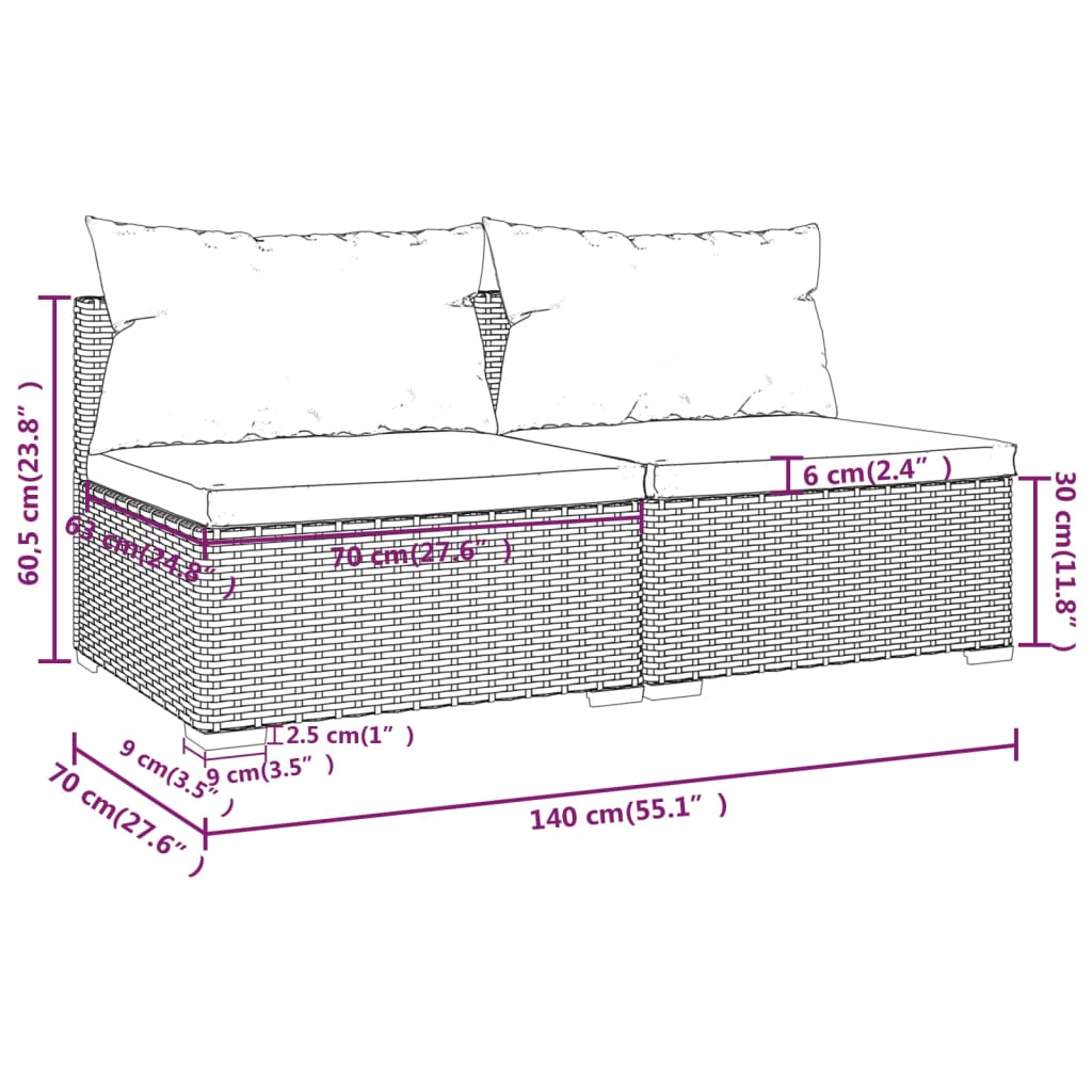 Set Mobilier De Grădină Cu Perne, 2 Piese, Negru, Poliratan