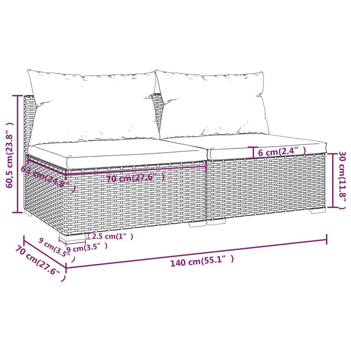 Set Mobilier De Grădină Cu Perne, 2 Piese, Negru, Poliratan