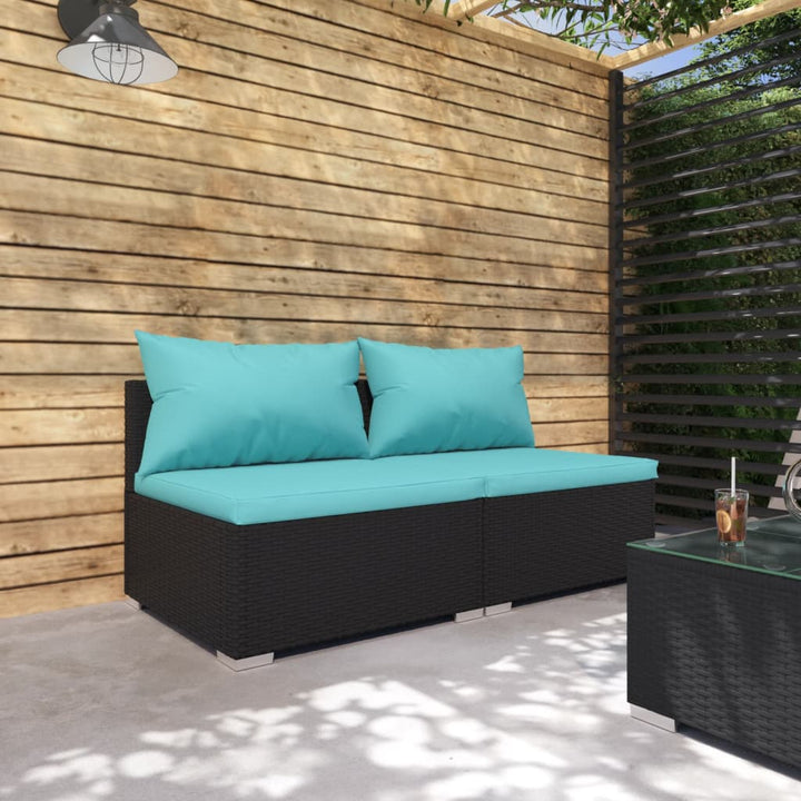 Set Mobilier De Grădină Cu Perne, 2 Piese, Negru, Poliratan