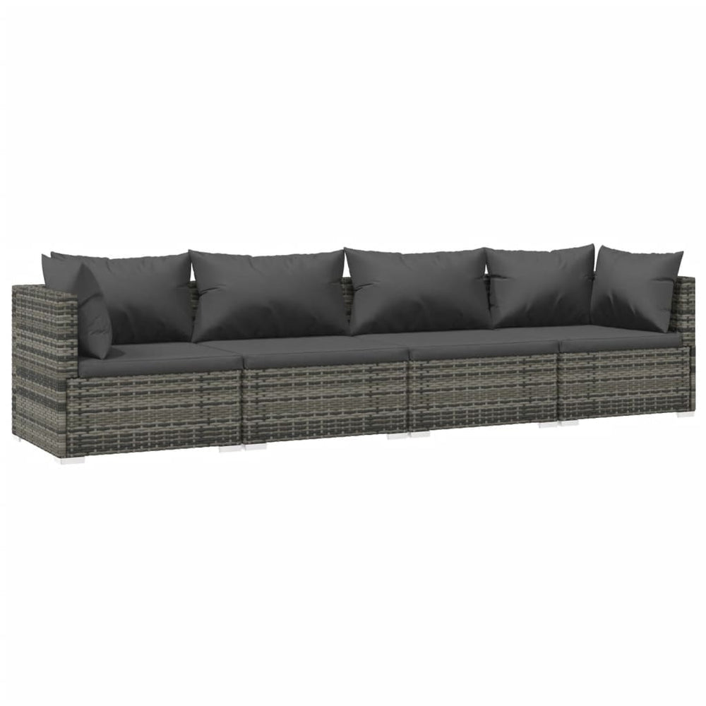 Set Mobilier De Grădină Cu Perne, 4 Piese, Poliratan, Gri