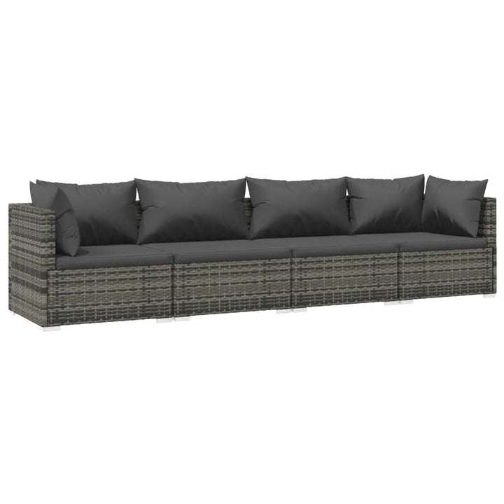 Set Mobilier De Grădină Cu Perne, 4 Piese, Poliratan, Gri