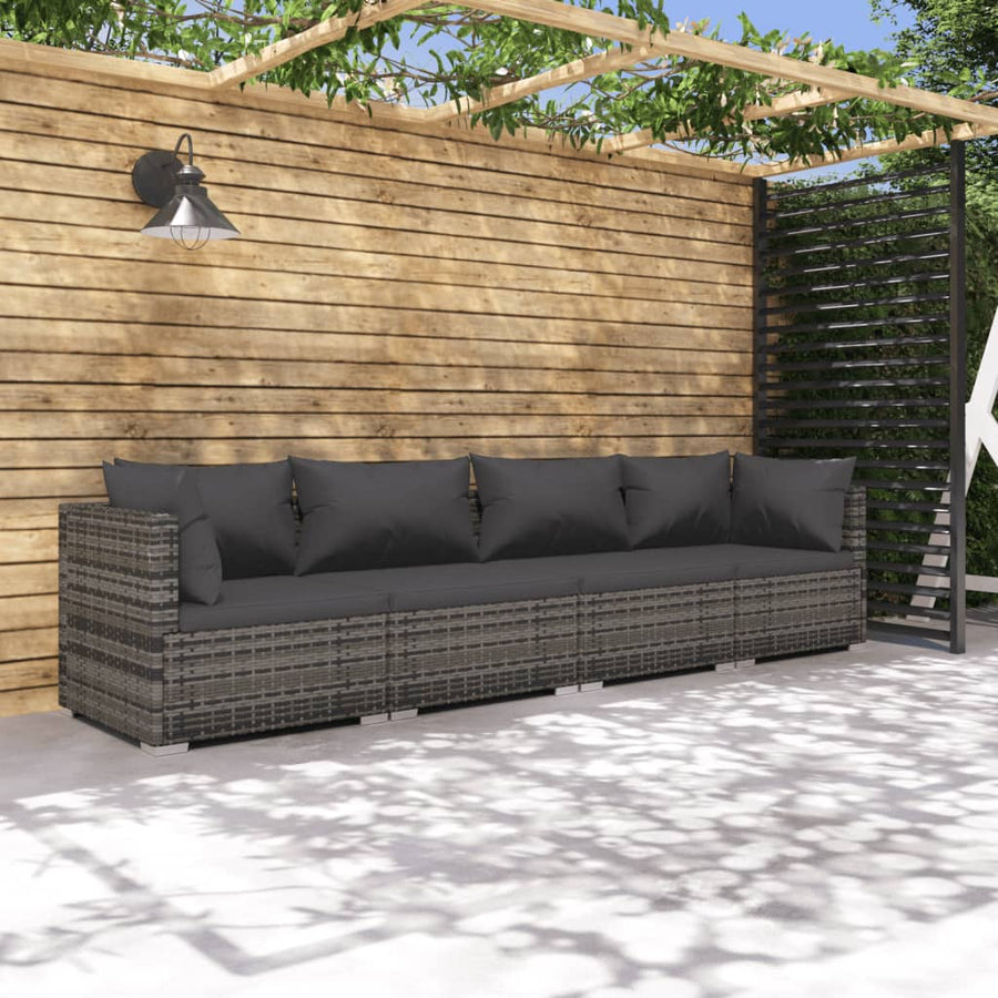 Set Mobilier De Grădină Cu Perne, 4 Piese, Poliratan, Gri