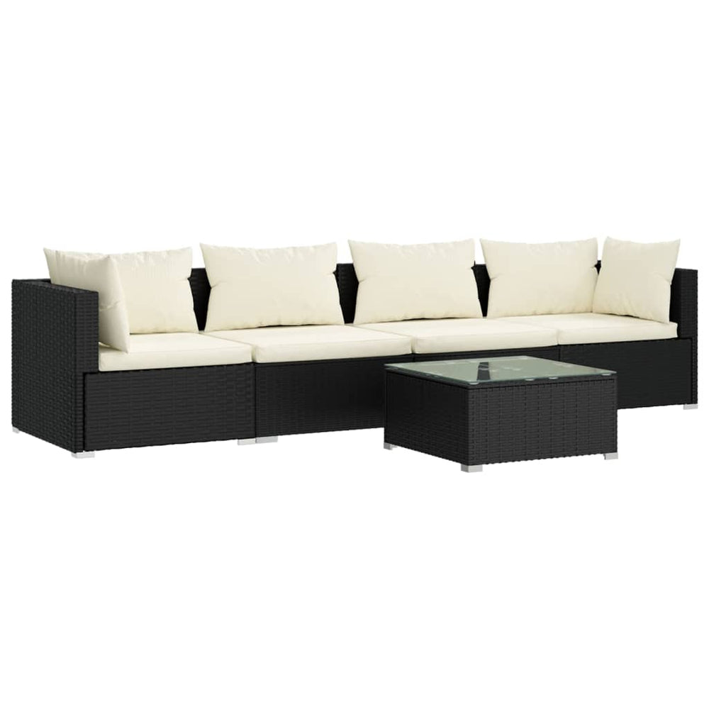 Set Mobilier De Grădină Cu Perne, 5 Piese, Negru, Poliratan