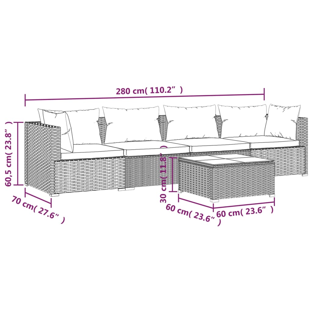 Set Mobilier De Grădină Cu Perne, 5 Piese, Negru, Poliratan