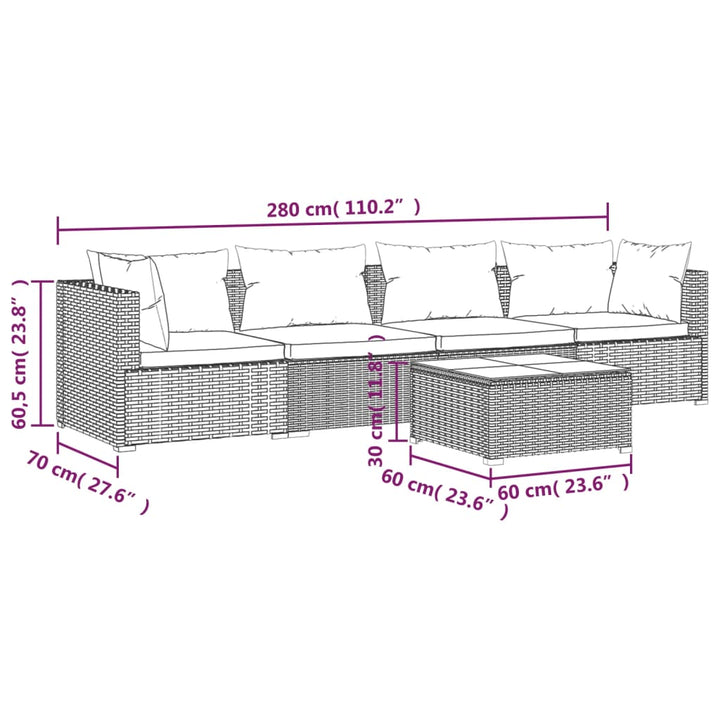 Set Mobilier De Grădină Cu Perne, 5 Piese, Negru, Poliratan