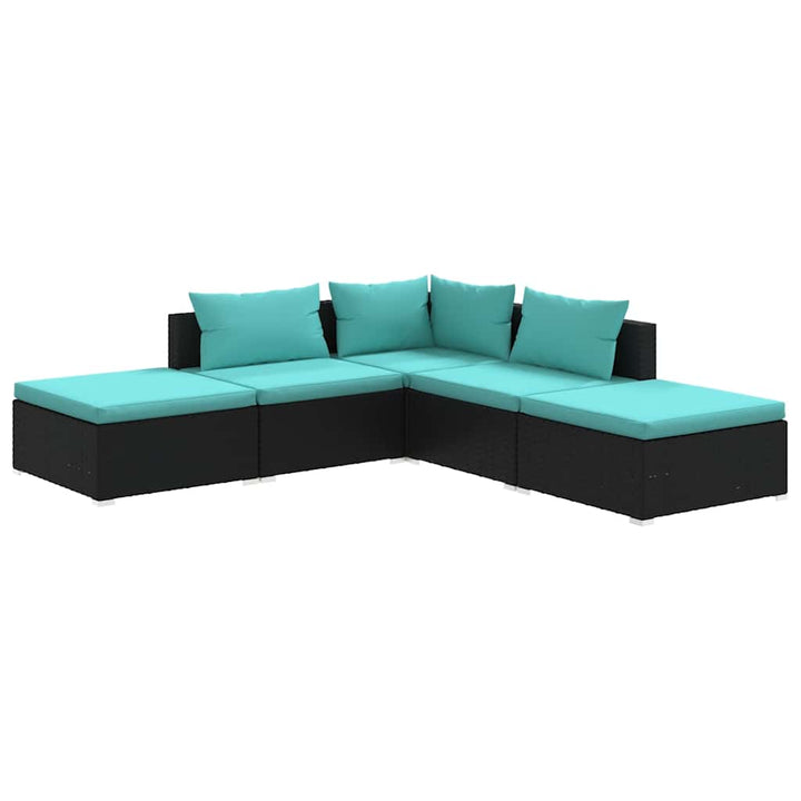 Set Mobilier De Grădină Cu Perne, 5 Piese, Negru, Poliratan