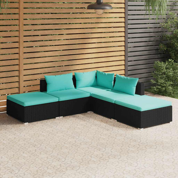 Set Mobilier De Grădină Cu Perne, 5 Piese, Negru, Poliratan