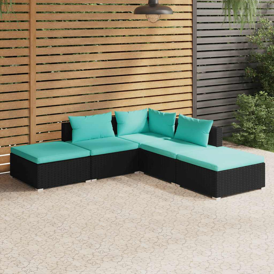 Set Mobilier De Grădină Cu Perne, 5 Piese, Negru, Poliratan