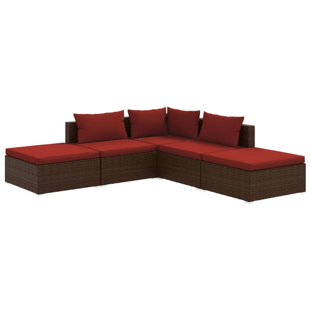 Set Mobilier De Grădină Cu Perne, 5 Piese, Maro, Poliratan