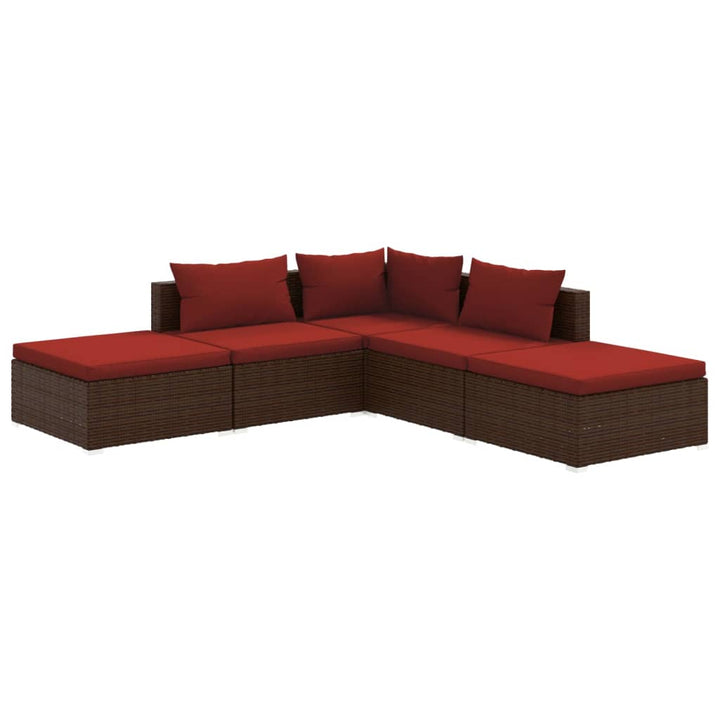 Set Mobilier De Grădină Cu Perne, 5 Piese, Maro, Poliratan