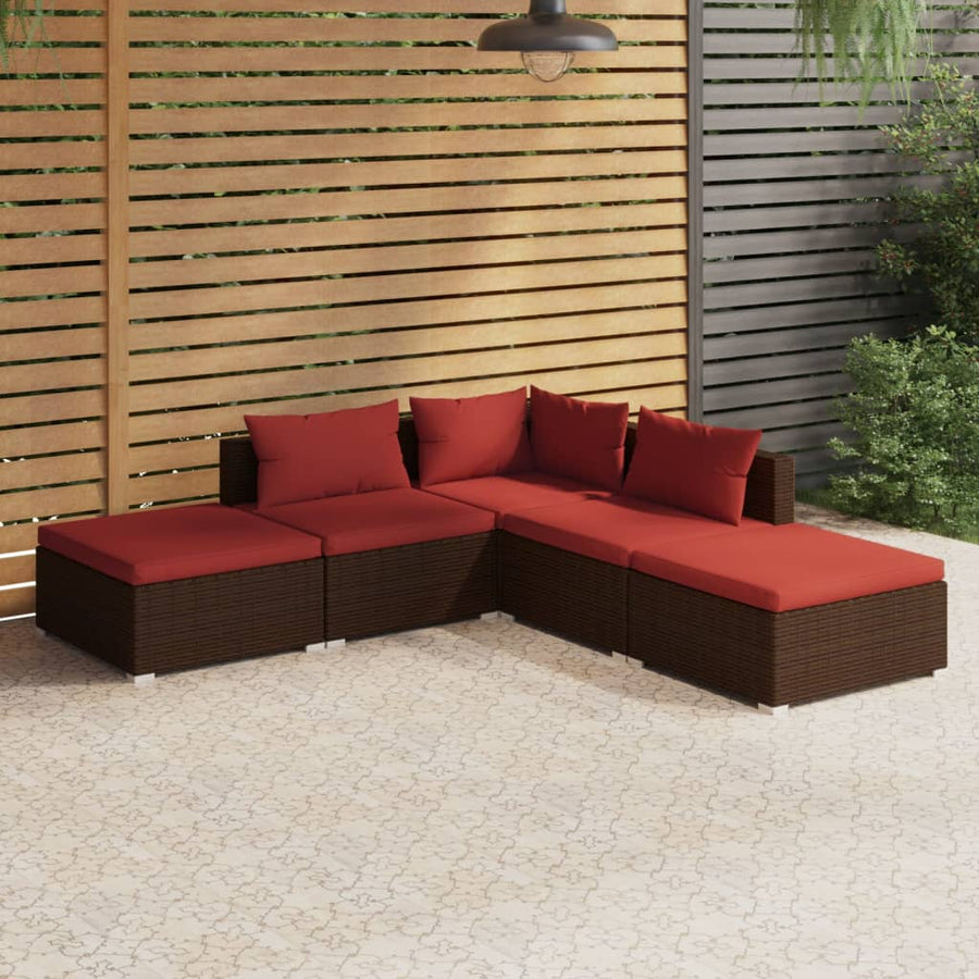 Set Mobilier De Grădină Cu Perne, 5 Piese, Maro, Poliratan