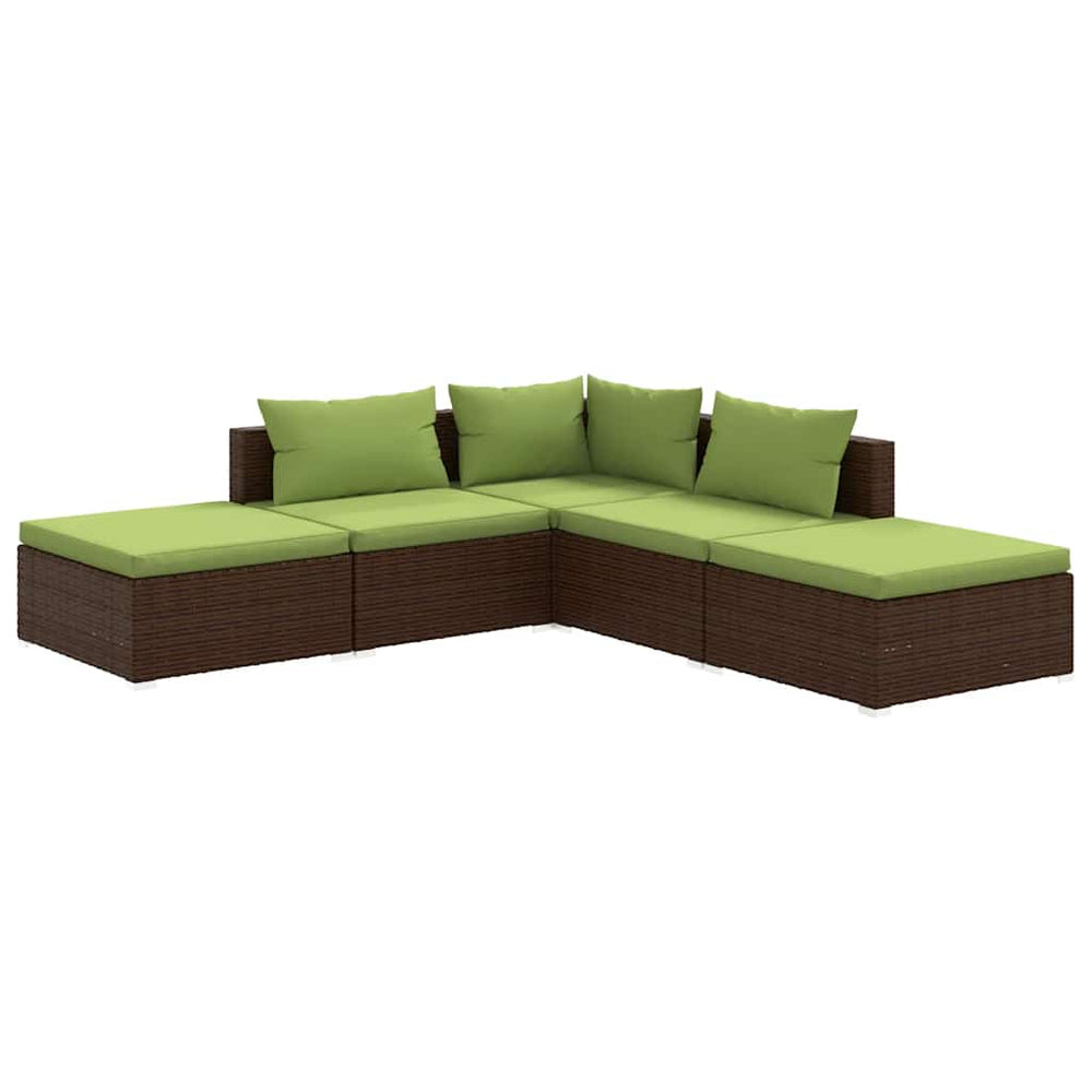 Set Mobilier De Grădină Cu Perne, 5 Piese, Maro, Poliratan