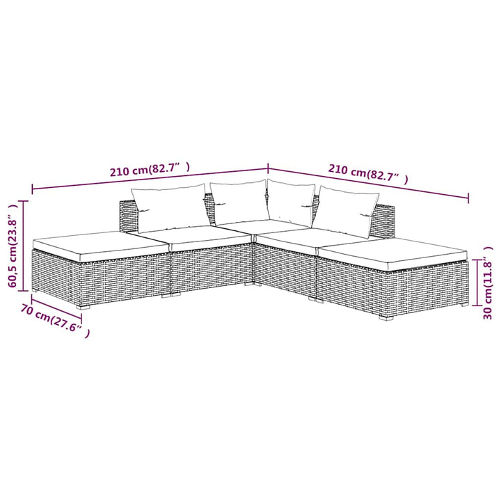 Set Mobilier De Grădină Cu Perne, 5 Piese, Maro, Poliratan