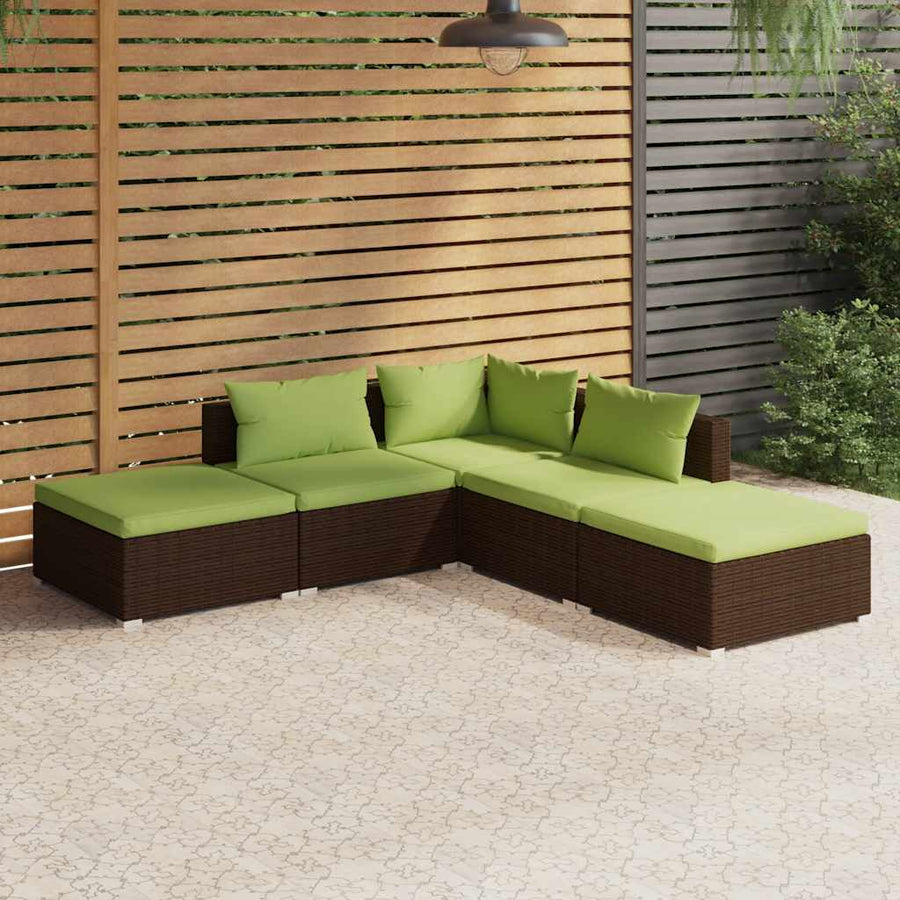 Set Mobilier De Grădină Cu Perne, 5 Piese, Maro, Poliratan