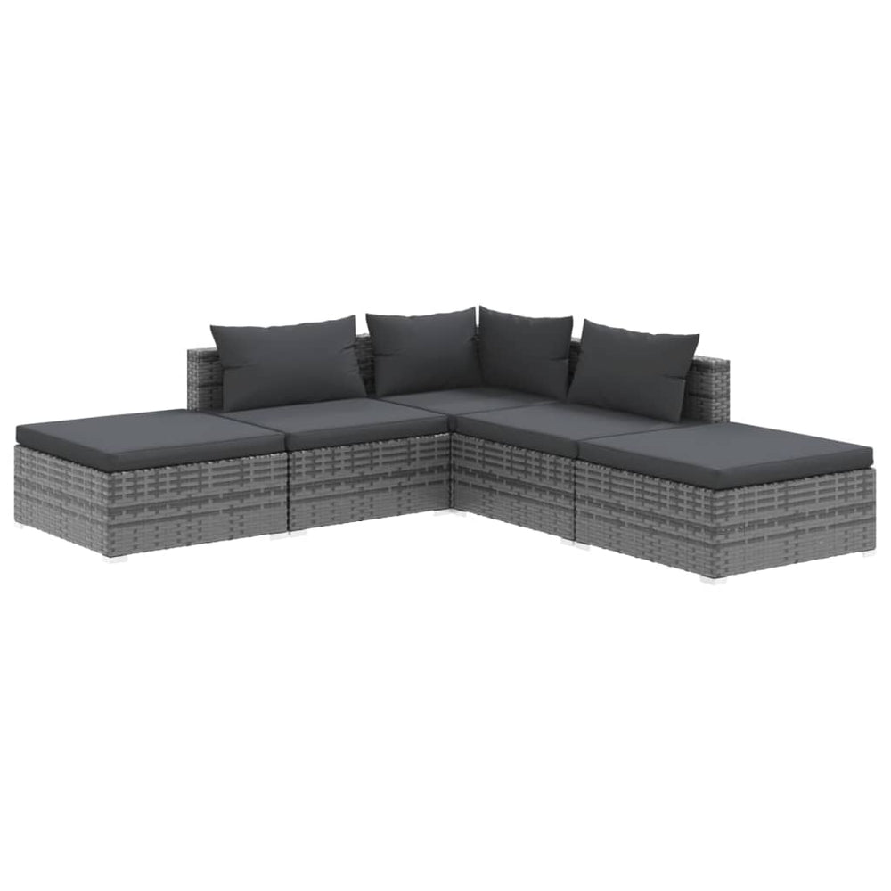 Set Mobilier De Grădină Cu Perne, 5 Piese, Gri, Poliratan