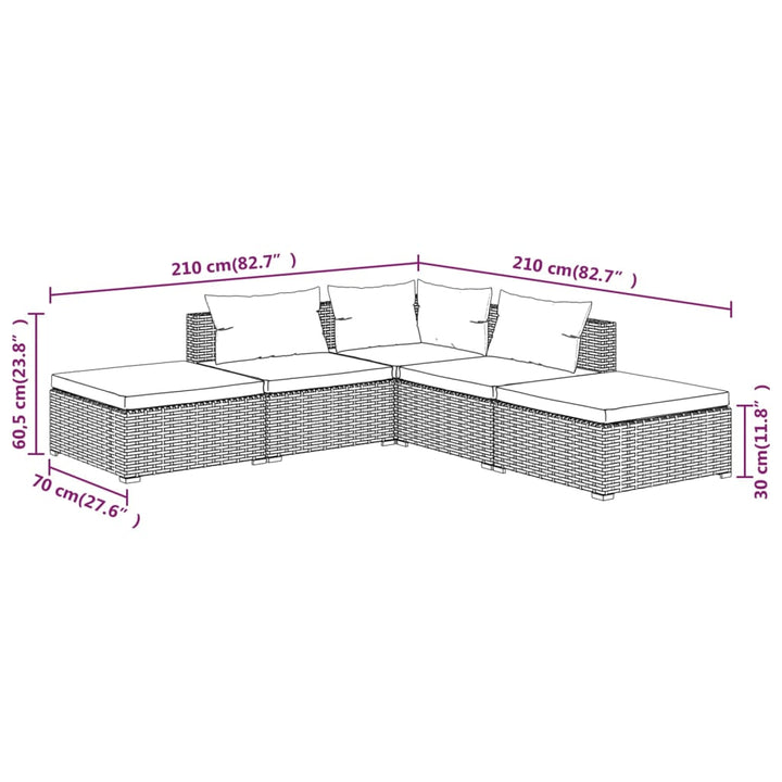 Set Mobilier De Grădină Cu Perne, 5 Piese, Gri, Poliratan