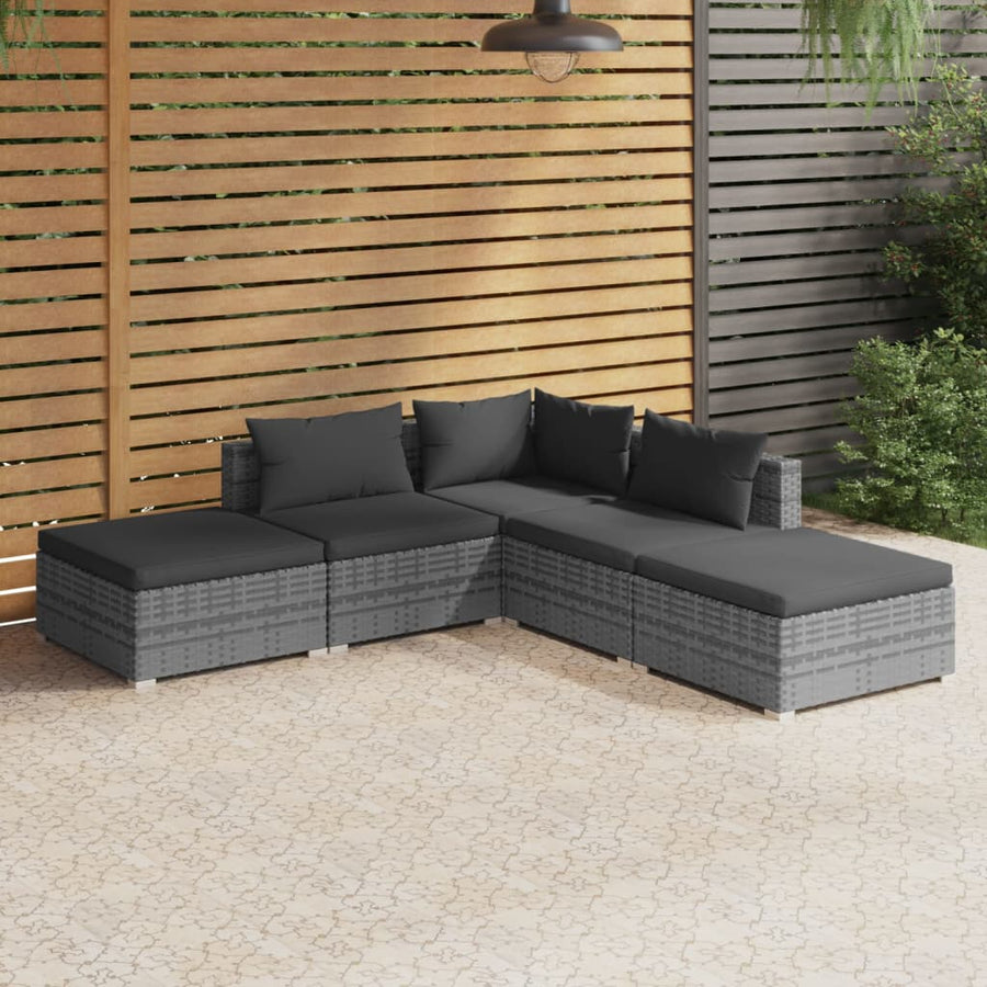 Set Mobilier De Grădină Cu Perne, 5 Piese, Gri, Poliratan