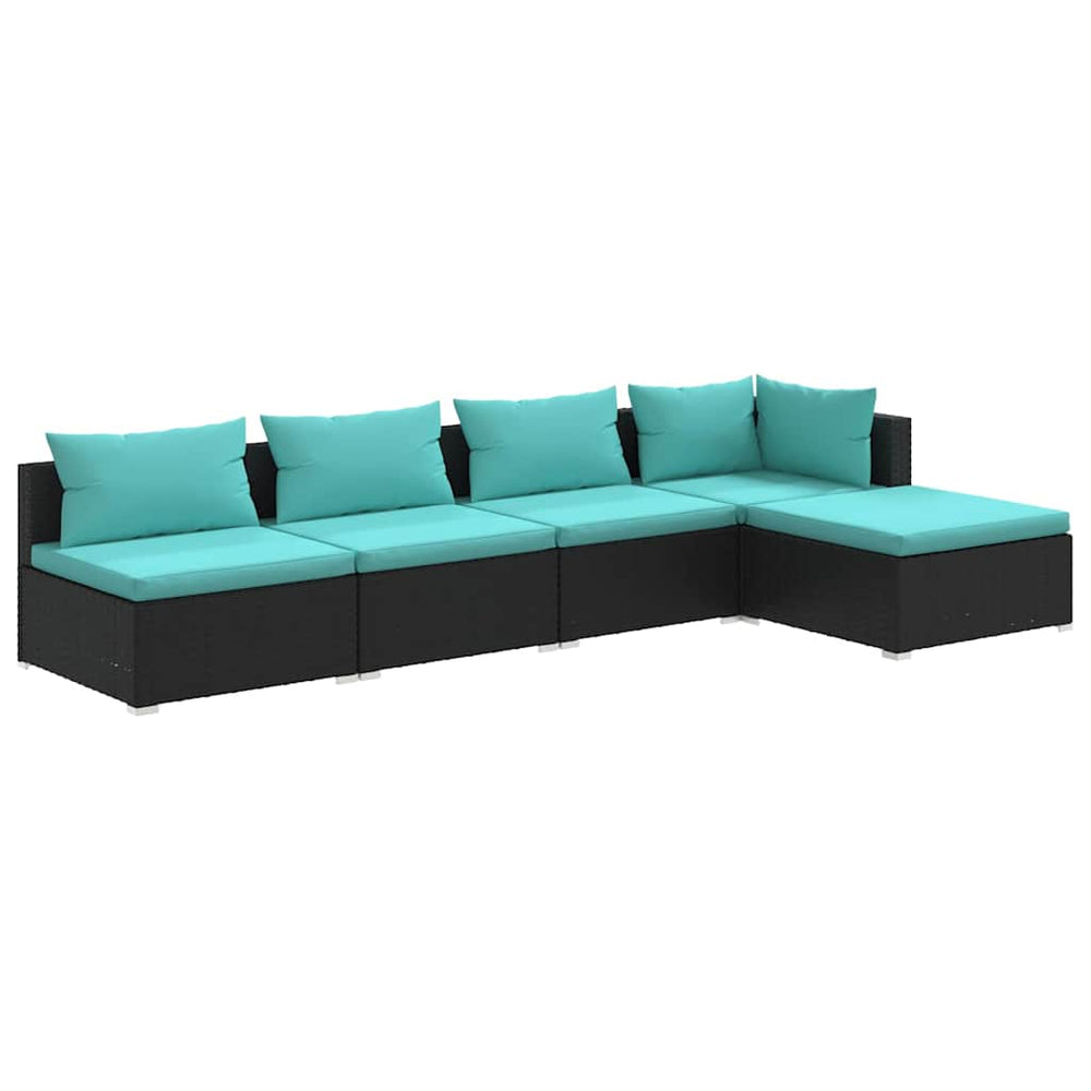 Set Mobilier De Grădină Cu Perne, 5 Piese, Negru, Poliratan