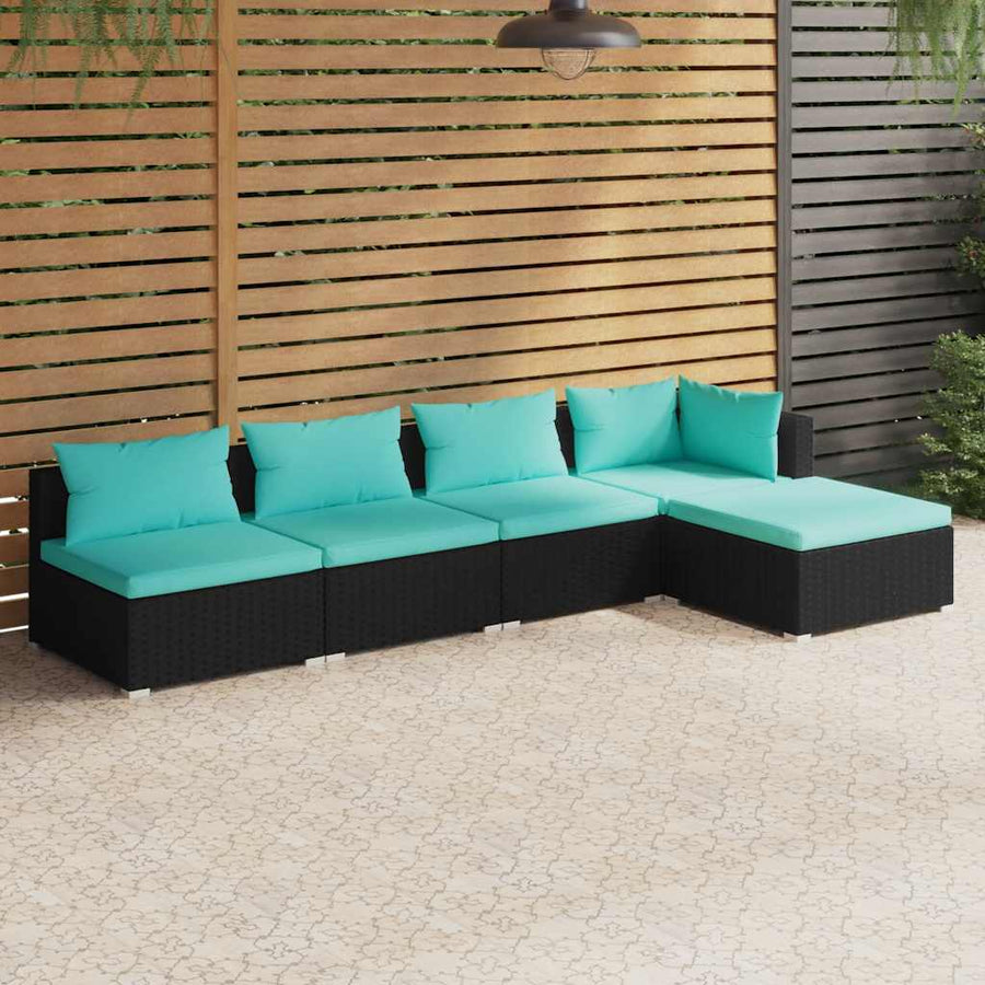 Set Mobilier De Grădină Cu Perne, 5 Piese, Negru, Poliratan