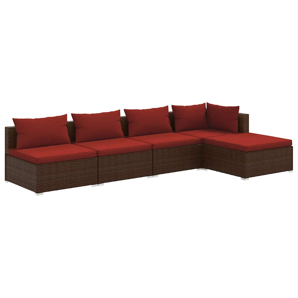 Set Mobilier De Grădină Cu Perne, 5 Piese, Maro, Poliratan