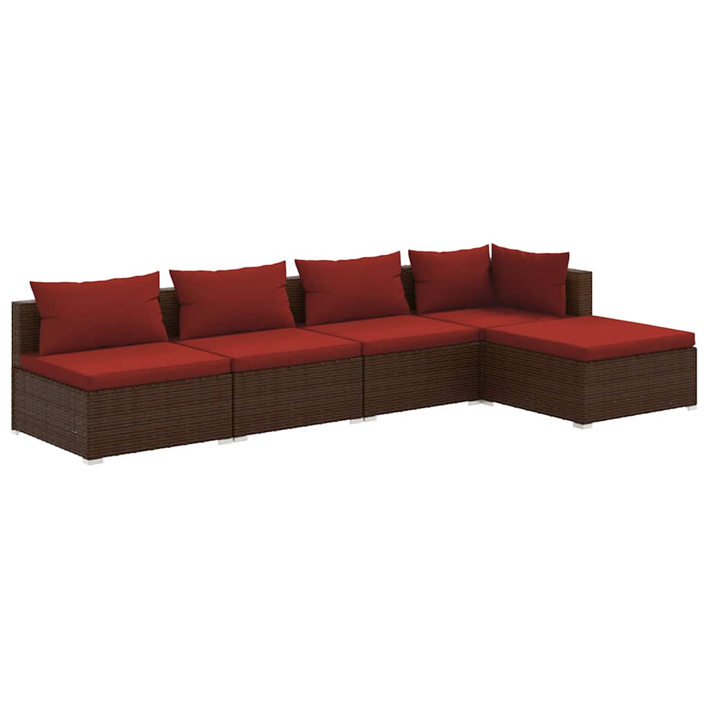Set Mobilier De Grădină Cu Perne, 5 Piese, Maro, Poliratan