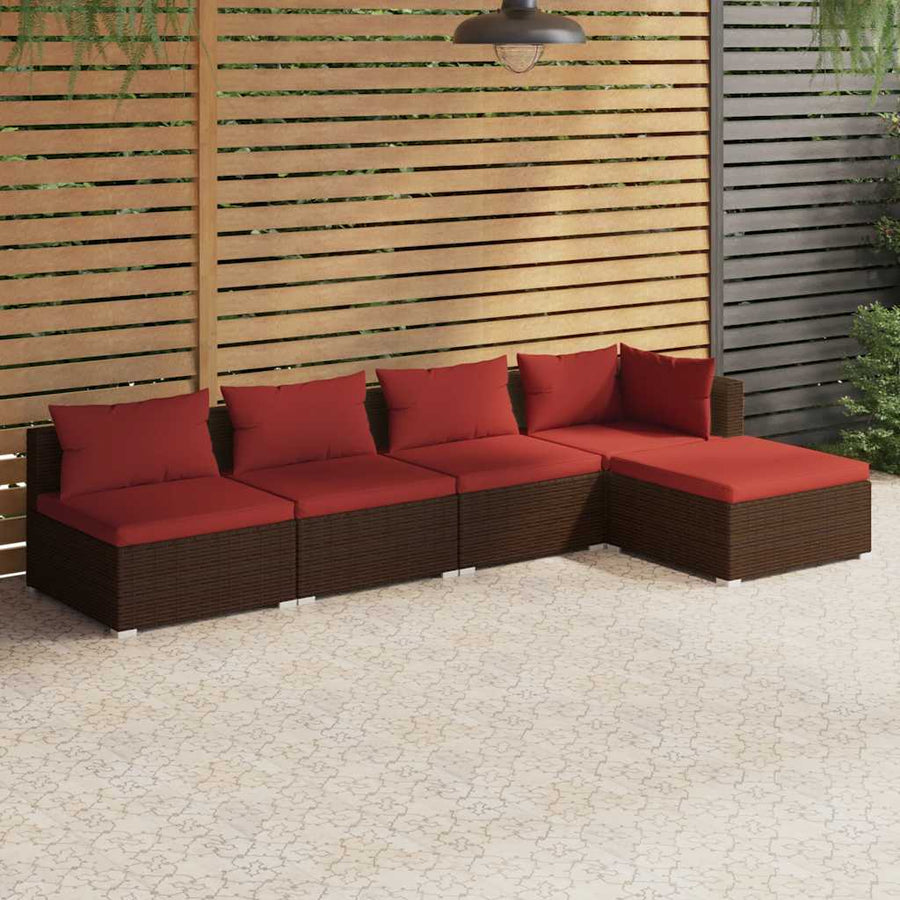 Set Mobilier De Grădină Cu Perne, 5 Piese, Maro, Poliratan