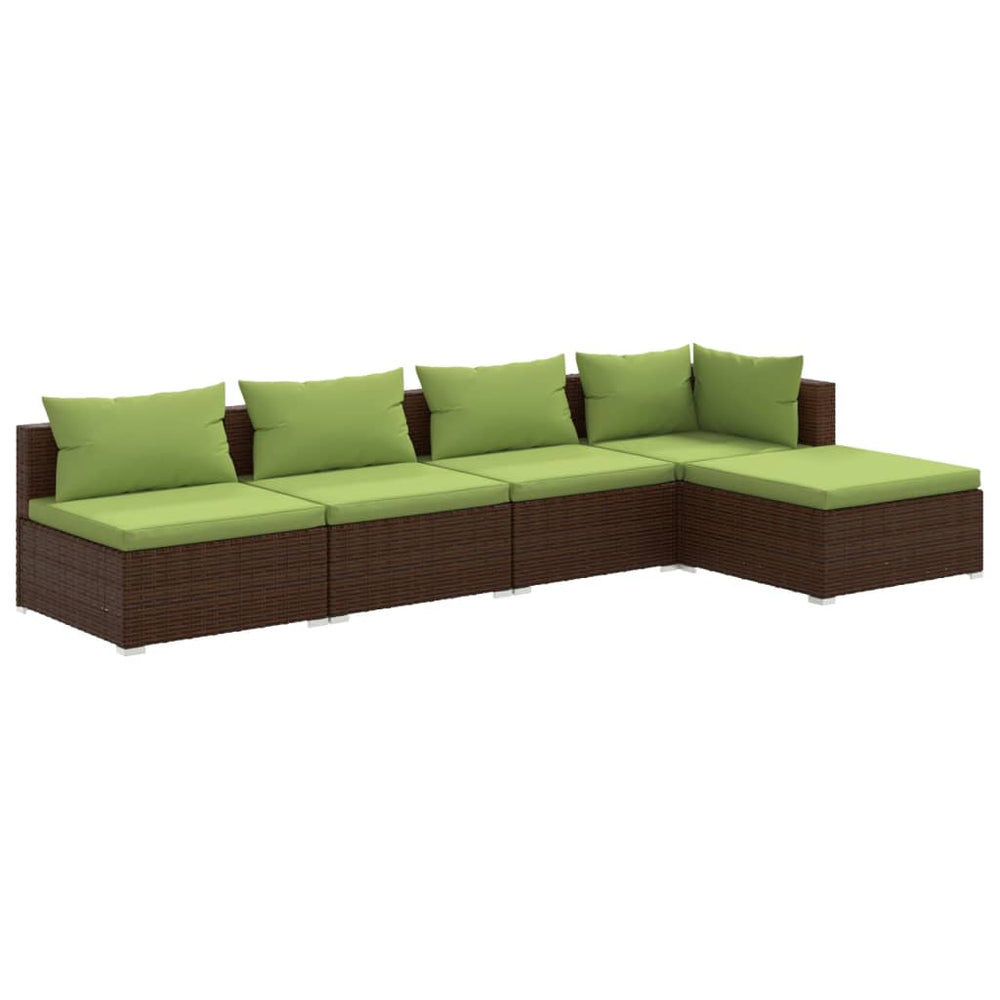 Set Mobilier De Grădină Cu Perne, 5 Piese, Maro, Poliratan