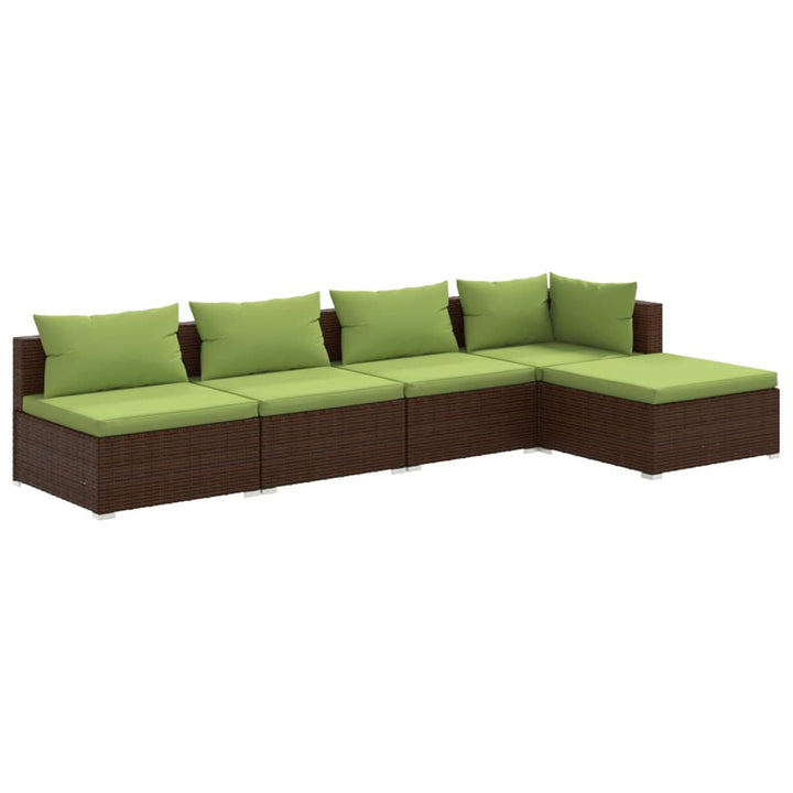 Set Mobilier De Grădină Cu Perne, 5 Piese, Maro, Poliratan