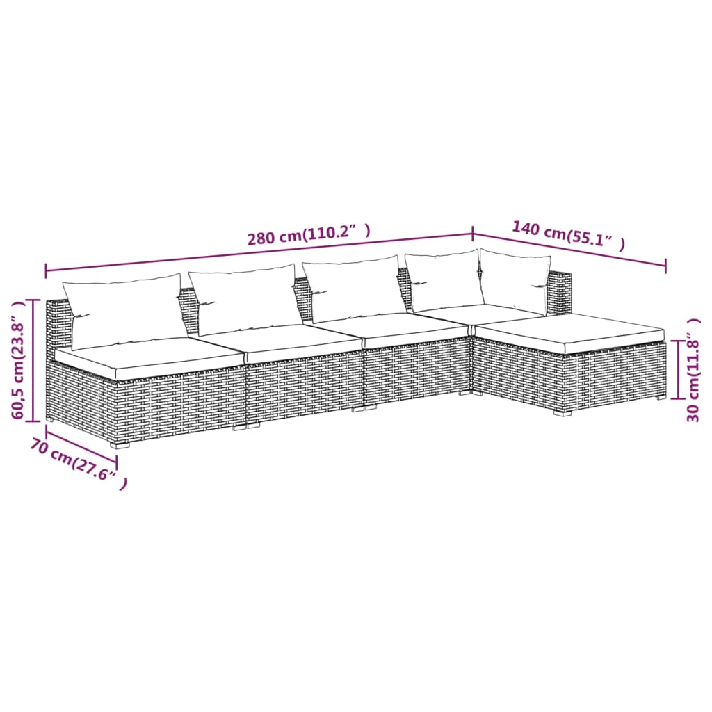 Set Mobilier De Grădină Cu Perne, 5 Piese, Maro, Poliratan