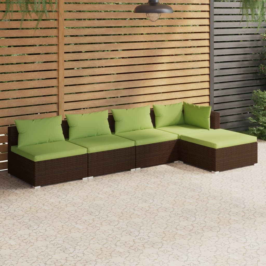 Set Mobilier De Grădină Cu Perne, 5 Piese, Maro, Poliratan