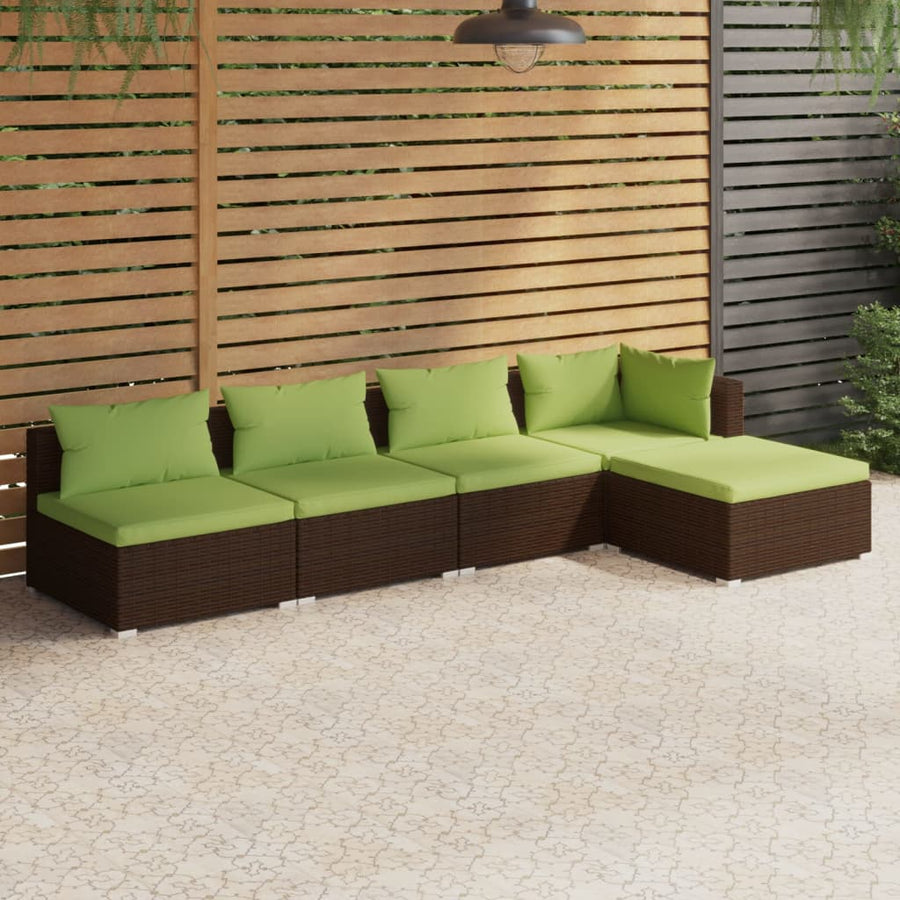 Set Mobilier De Grădină Cu Perne, 5 Piese, Maro, Poliratan
