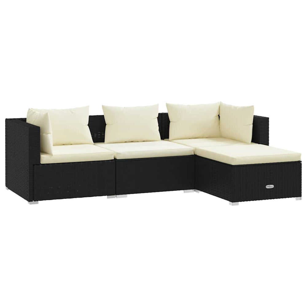 Set Mobilier De Grădină Cu Perne, 4 Piese, Negru, Poliratan