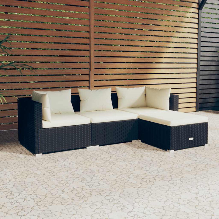 Set Mobilier De Grădină Cu Perne, 4 Piese, Negru, Poliratan