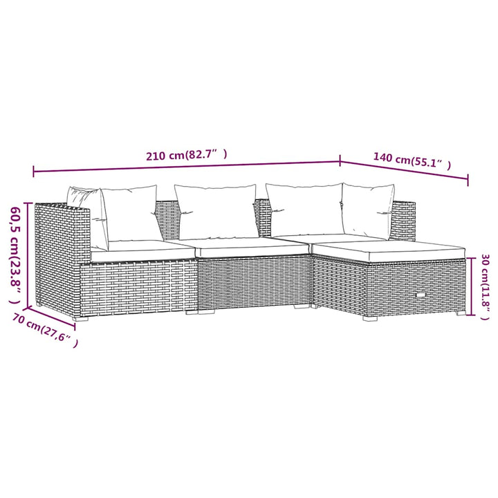 Set Mobilier De Grădină Cu Perne, 4 Piese, Maro, Poliratan
