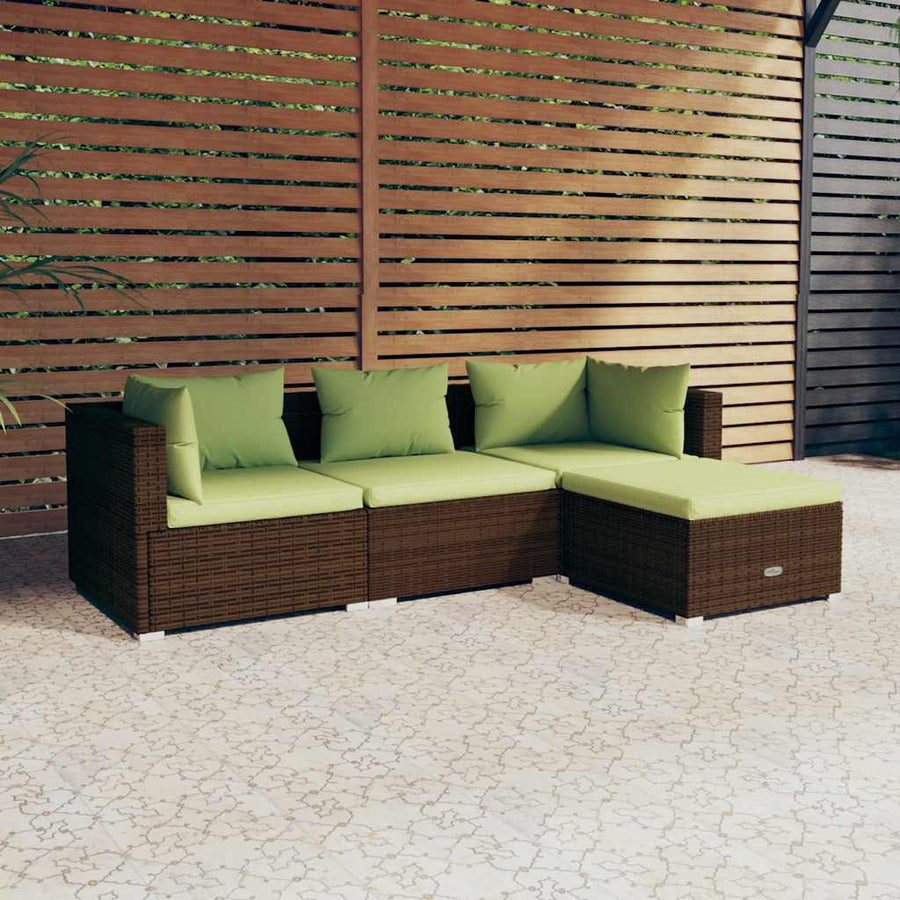 Set Mobilier De Grădină Cu Perne, 4 Piese, Maro, Poliratan