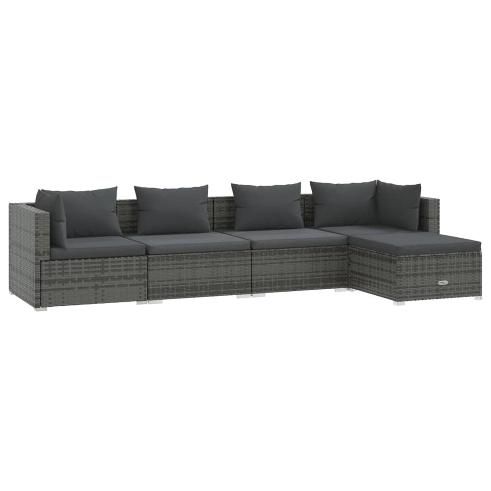 Set Mobilier De Grădină Cu Perne, 5 Piese, Gri, Poliratan