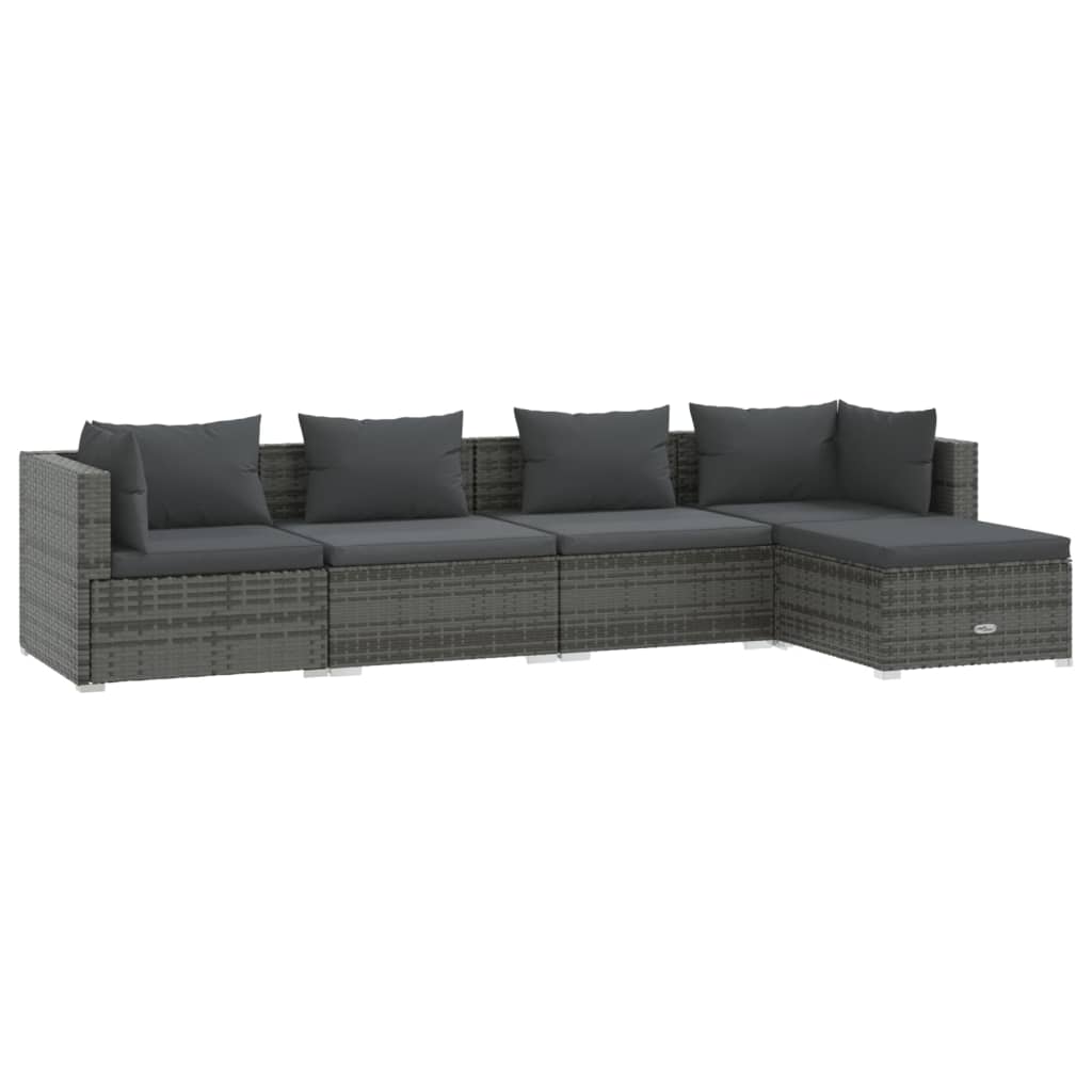 Set Mobilier De Grădină Cu Perne, 5 Piese, Gri, Poliratan