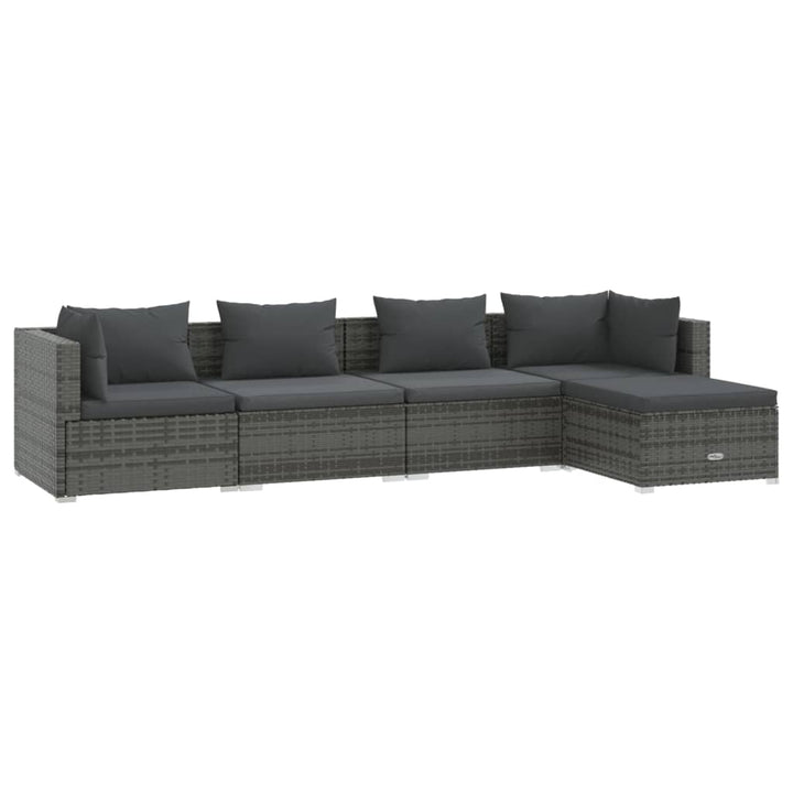 Set Mobilier De Grădină Cu Perne, 5 Piese, Gri, Poliratan
