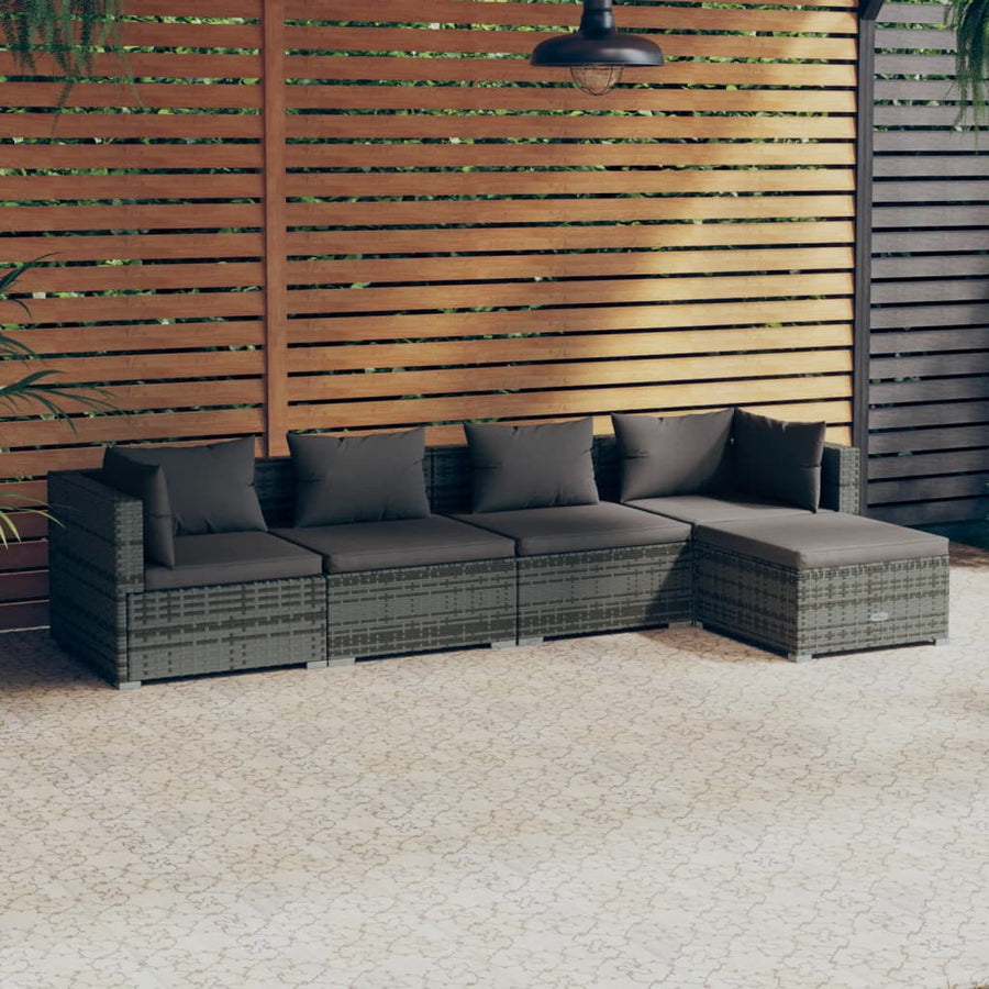 Set Mobilier De Grădină Cu Perne, 5 Piese, Gri, Poliratan