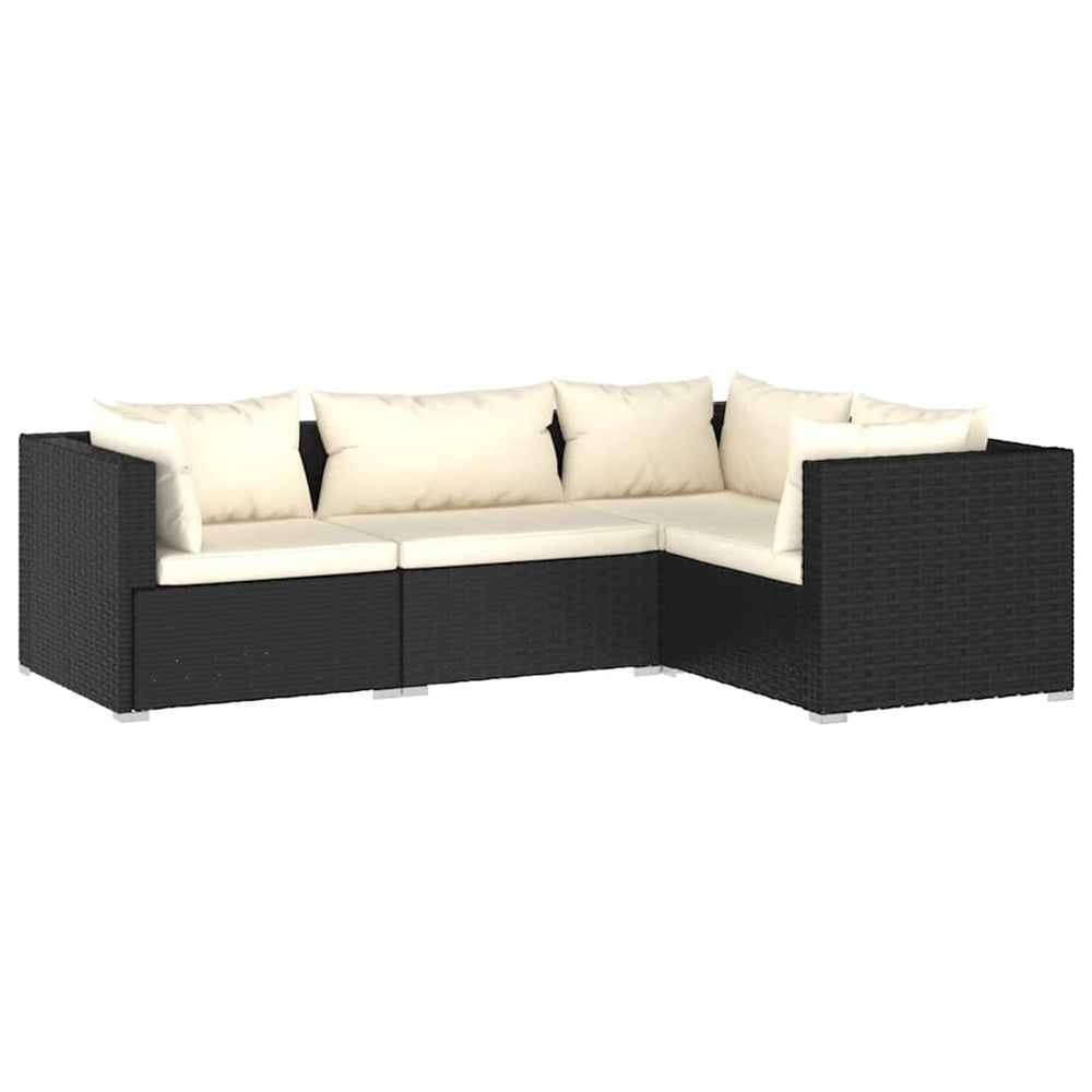 Set Mobilier De Grădină Cu Perne, 4 Piese, Negru, Poliratan