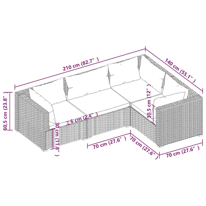 Set Mobilier De Grădină Cu Perne, 4 Piese, Negru, Poliratan