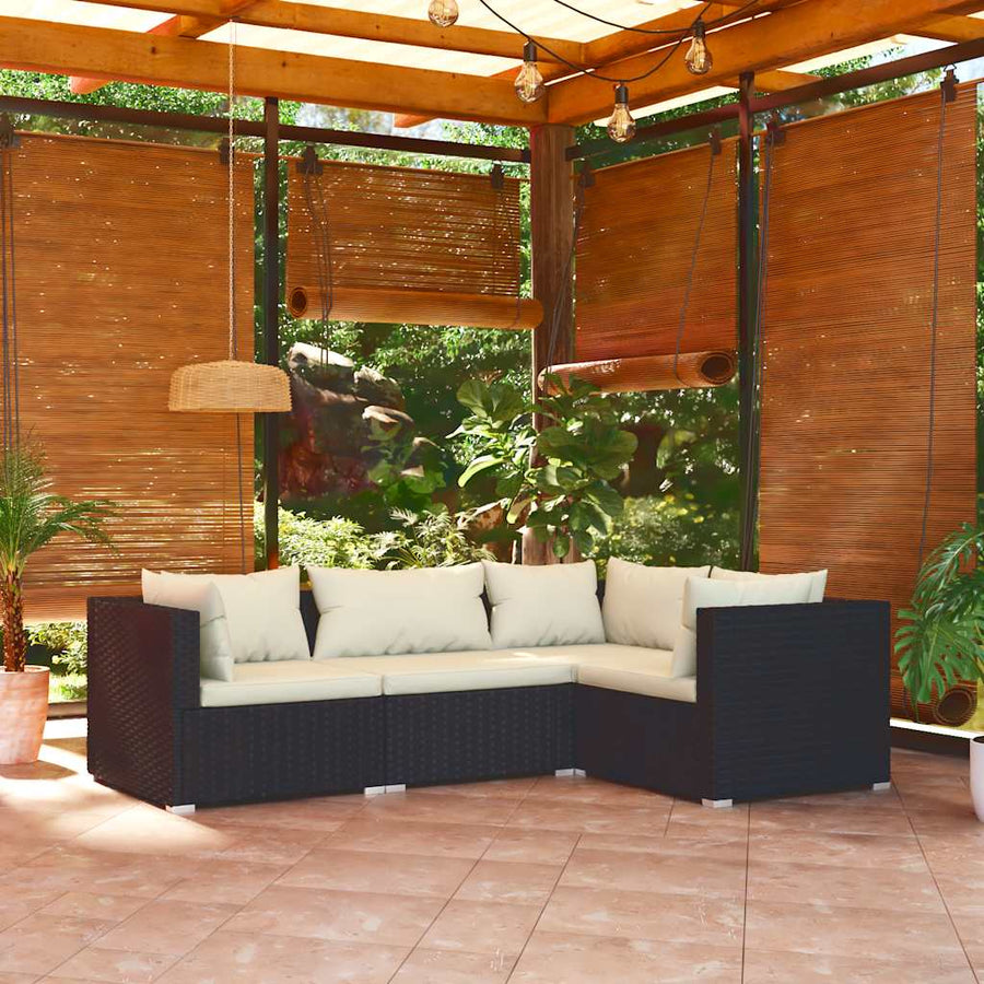 Set Mobilier De Grădină Cu Perne, 4 Piese, Negru, Poliratan