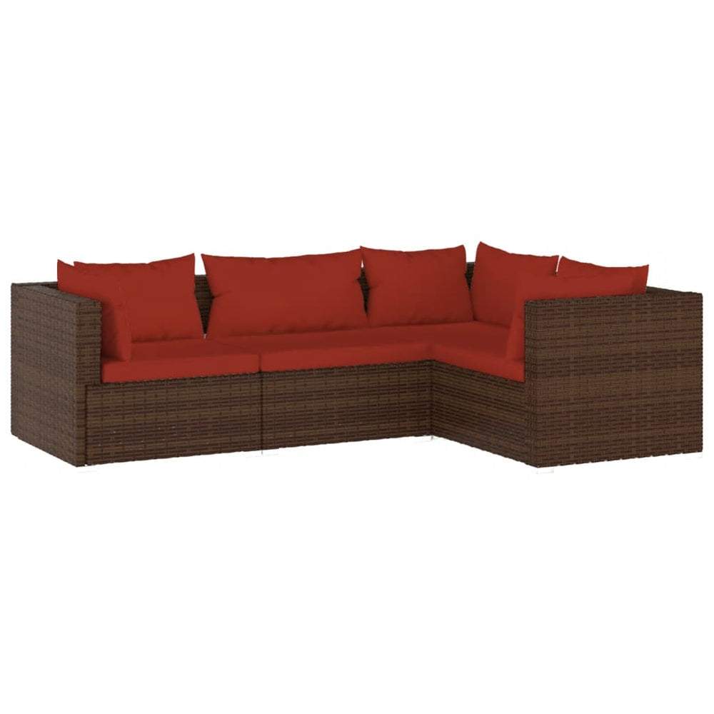 Set Mobilier De Grădină Cu Perne, 4 Piese, Maro, Poliratan