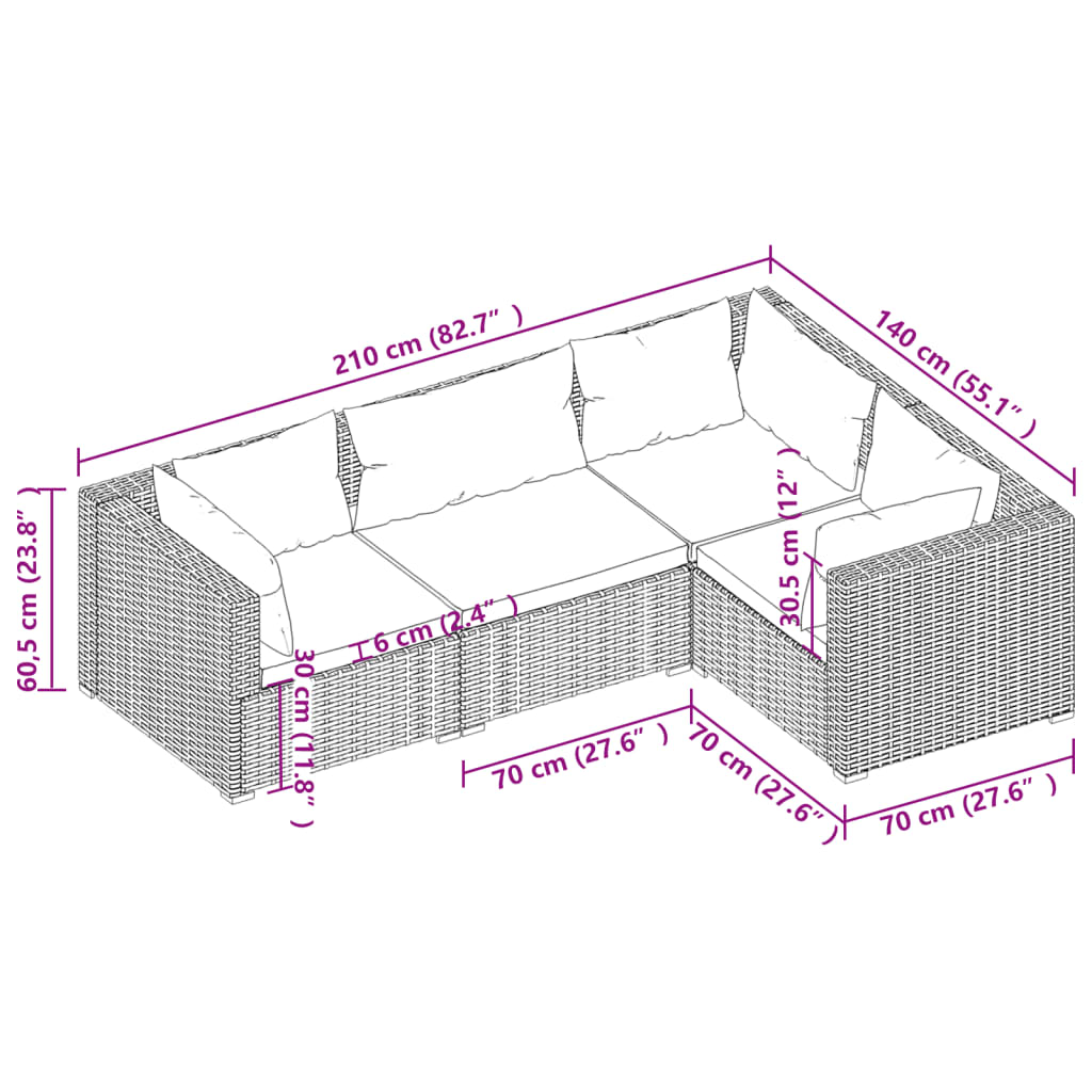 Set Mobilier De Grădină Cu Perne, 4 Piese, Maro, Poliratan