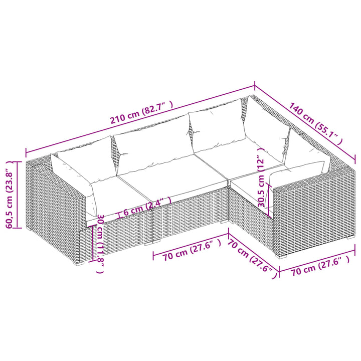Set Mobilier De Grădină Cu Perne, 4 Piese, Maro, Poliratan