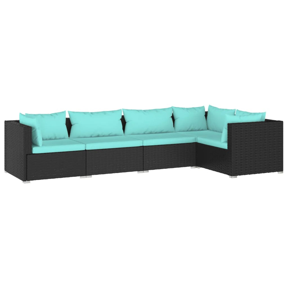 Set Mobilier De Grădină Cu Perne, 5 Piese, Negru, Poliratan