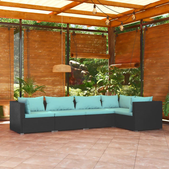 Set Mobilier De Grădină Cu Perne, 5 Piese, Negru, Poliratan