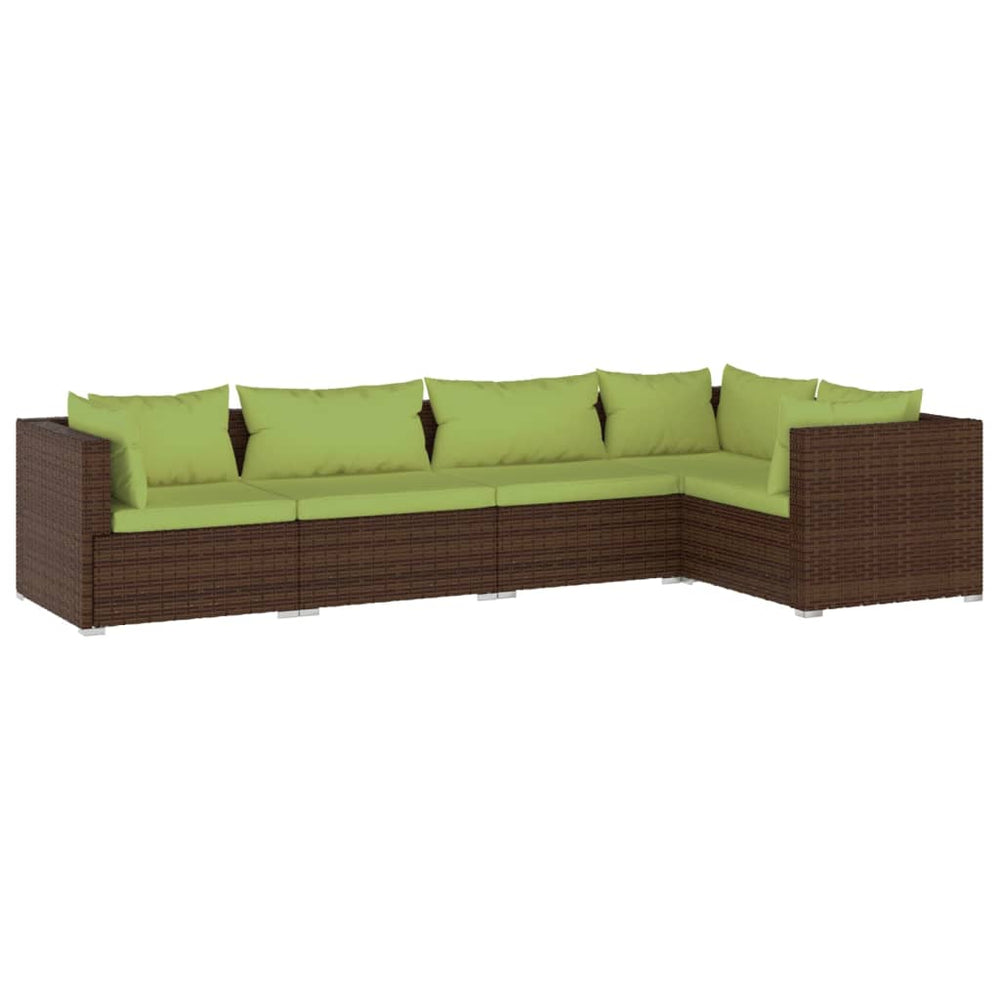 Set Mobilier De Grădină Cu Perne, 5 Piese, Maro, Poliratan