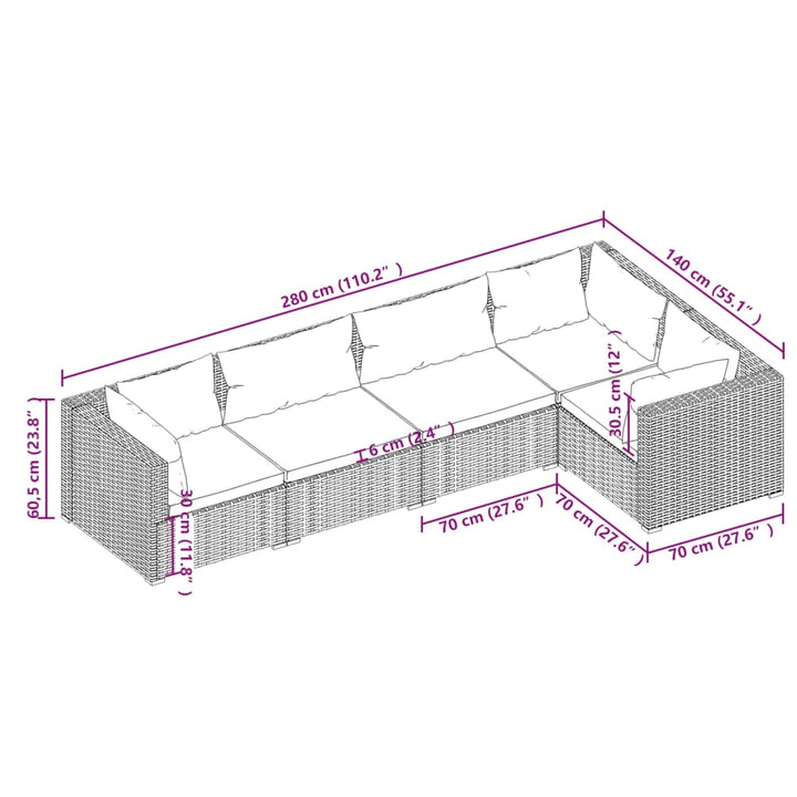 Set Mobilier De Grădină Cu Perne, 5 Piese, Maro, Poliratan